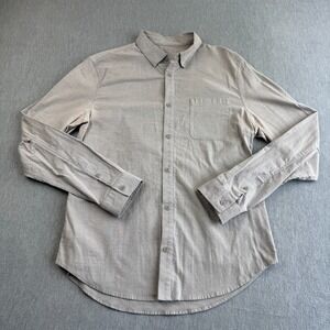 Lululemon Shirt Men XL Gray Stretch Long Sleeve Button Up Preppy Collard STAINED